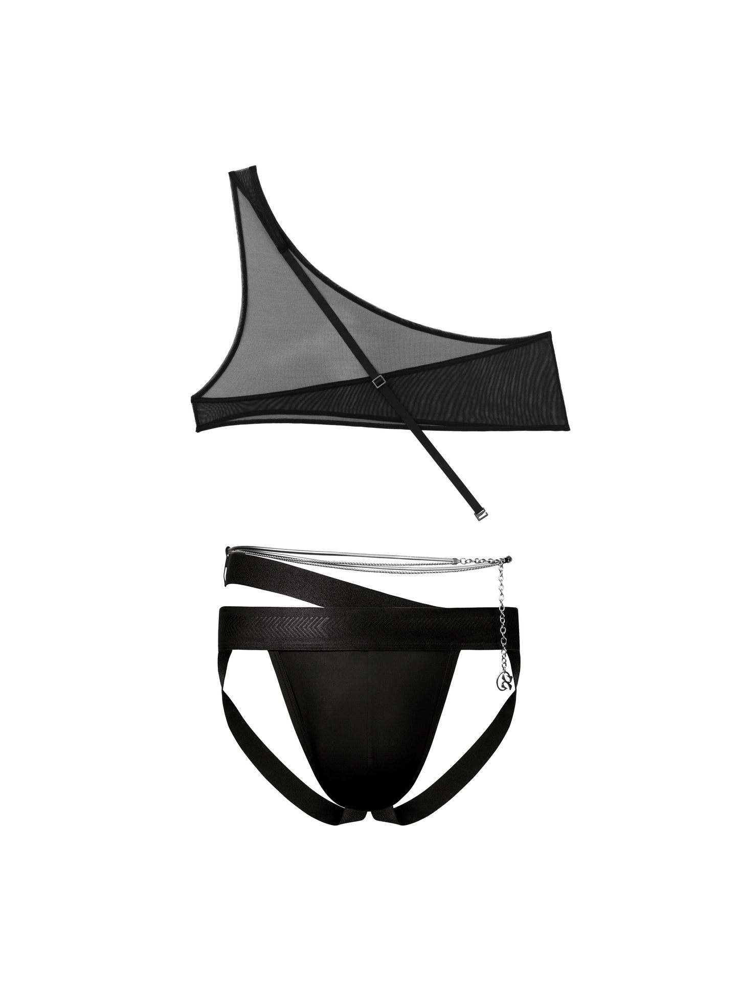 Jockstrap & Lustrous Mesh Asymmetric Shoulder Accessory