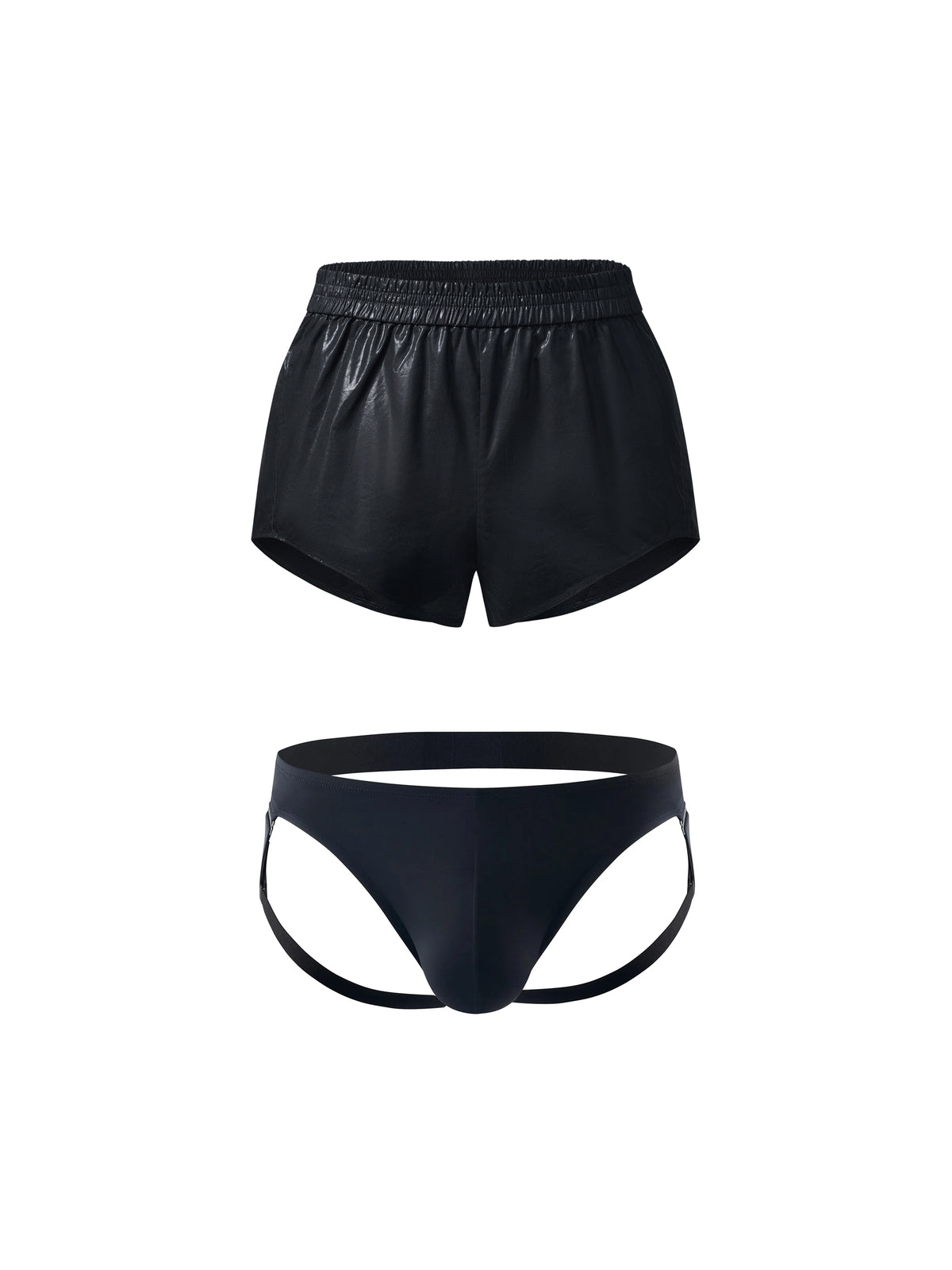 Adjustable Side Straps Jockstrap & Glossy Sparkle Fitted Shorts