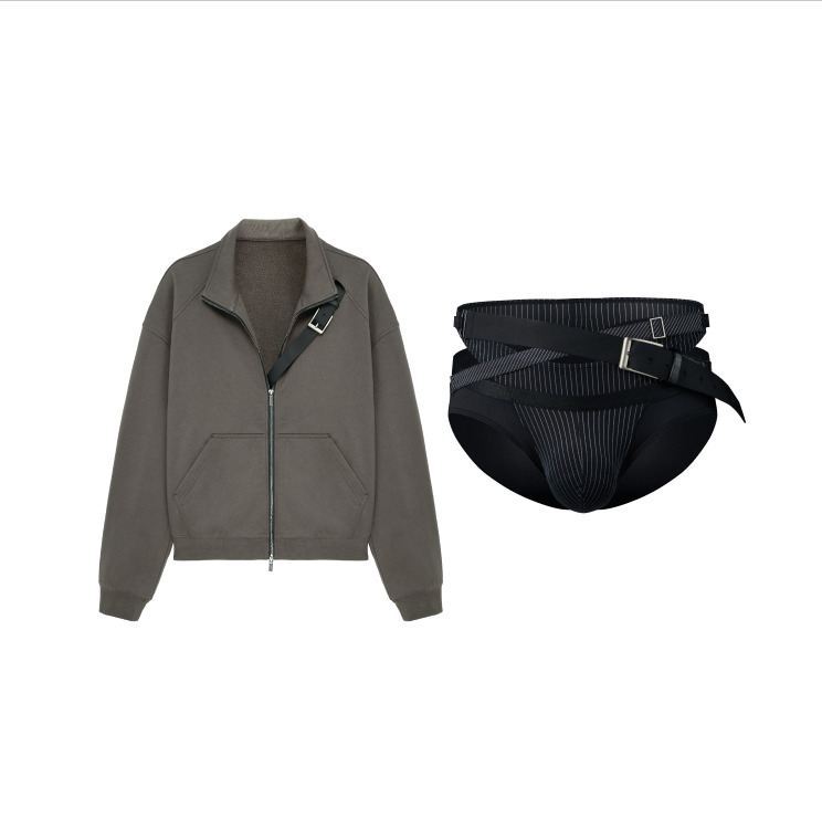 Cropped Mock Neck Sweatshirt with Detachable Accessory