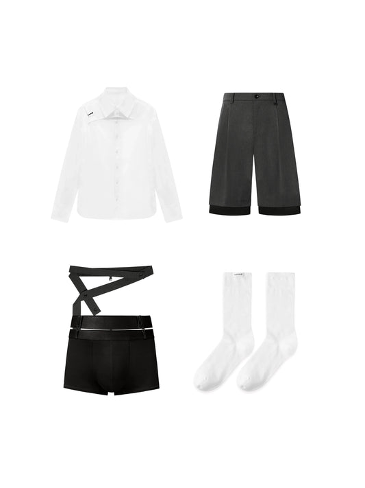 Bermuda Shorts & Long Sleeve Shirt & Full Band Trunk Suit Belt & Socks
