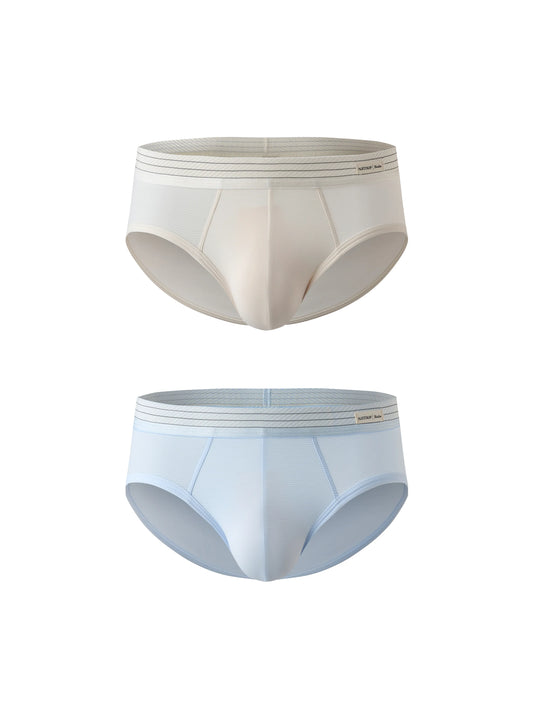 Striped Briefs*2 (Sand White+Shoal Blue)