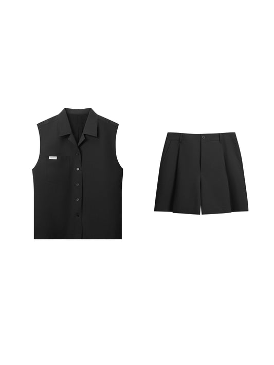 Cuban Collar Shirt Vest & Suit Shorts