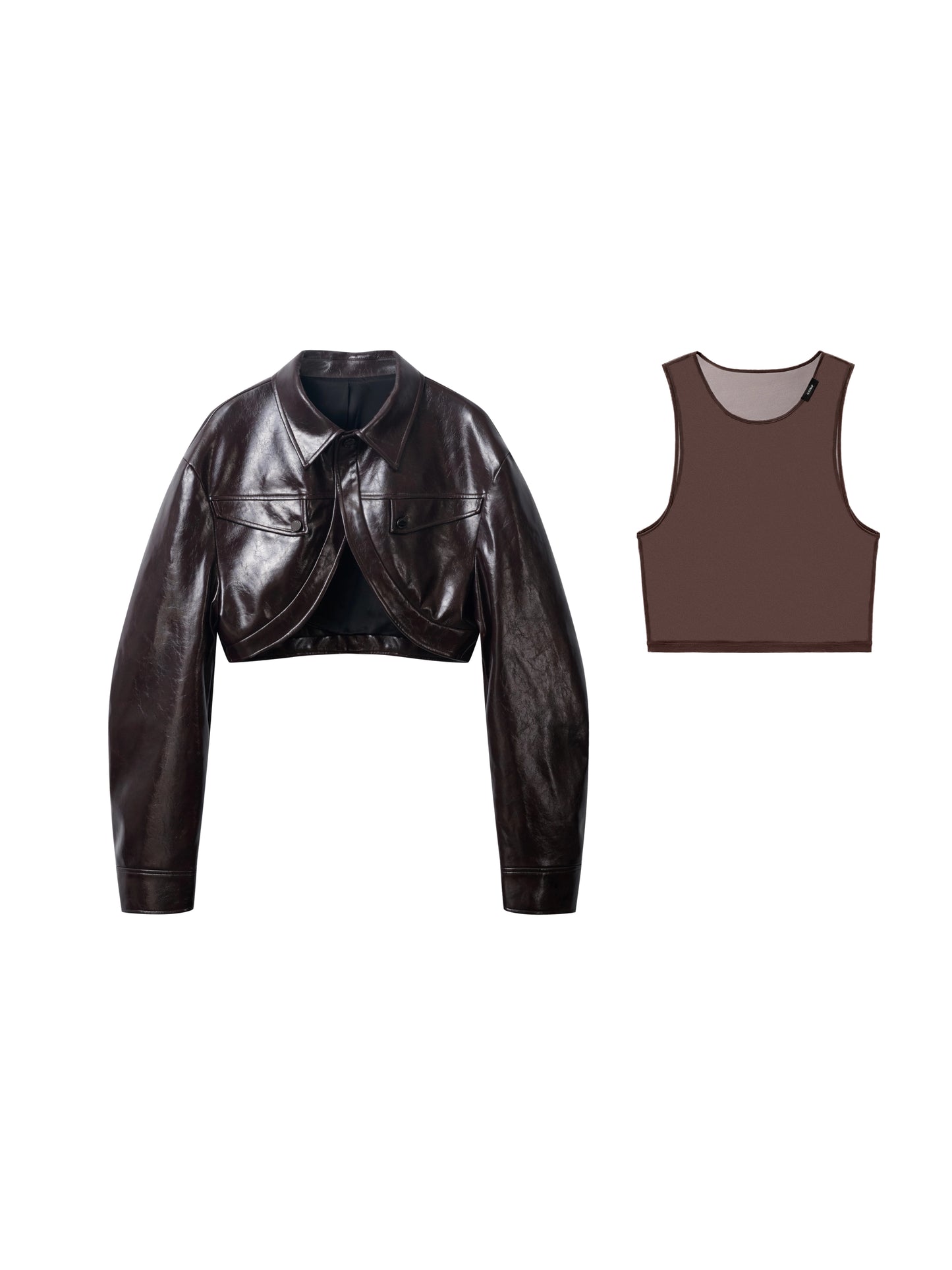 Short Glossy PU Jacket & Mesh Vest Set