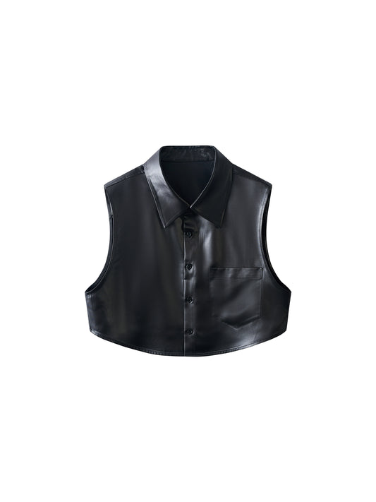 Satin Faux Leather Vest