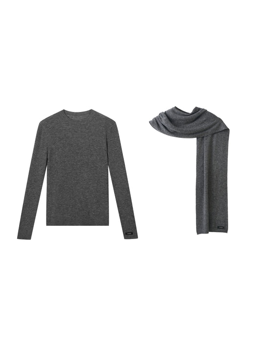 Sheer Wool Sweater & Wool Multi Wear Scarf Set