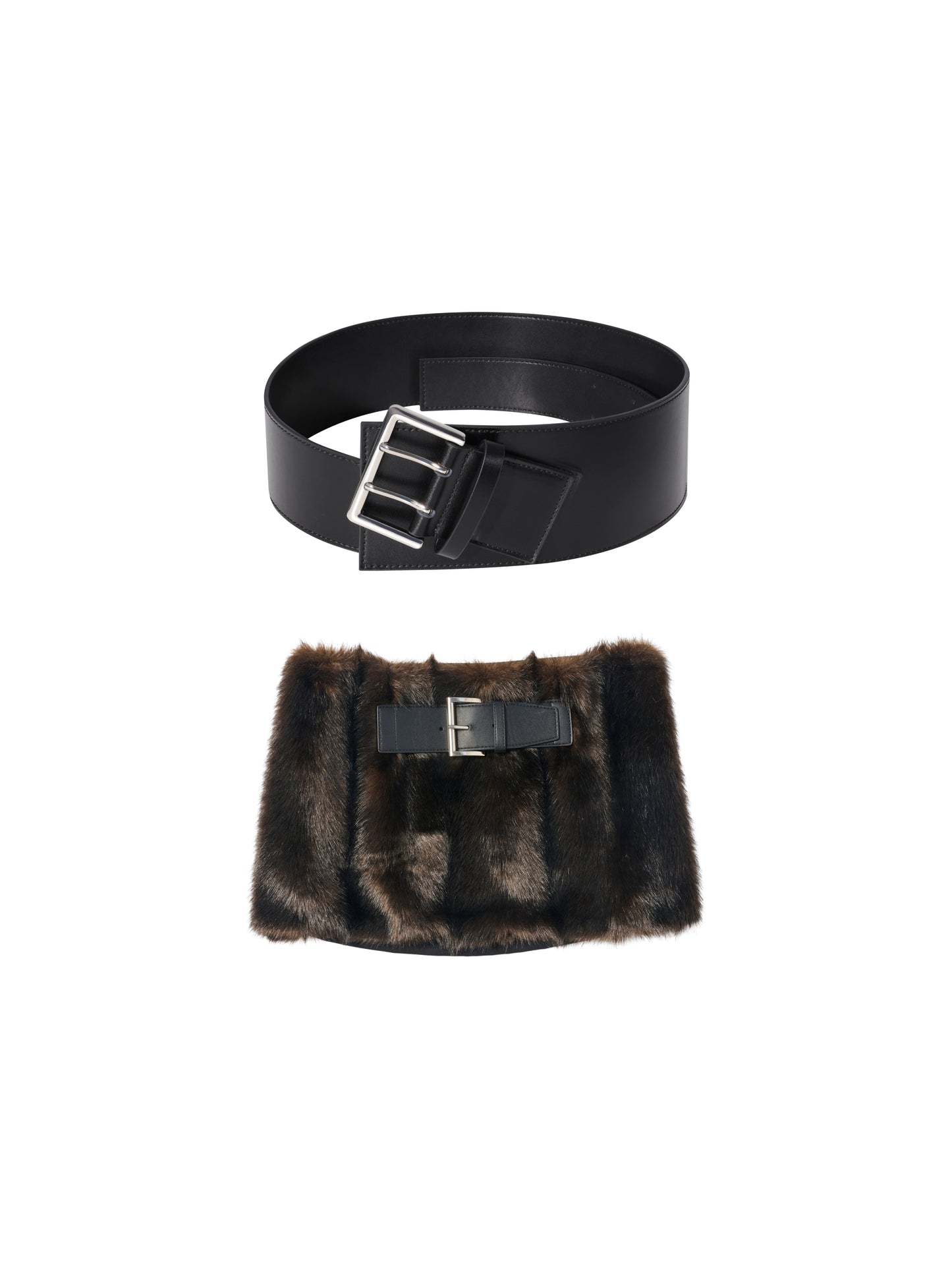 Faux Fur Mini Skirt & Double Buckle Belt Set