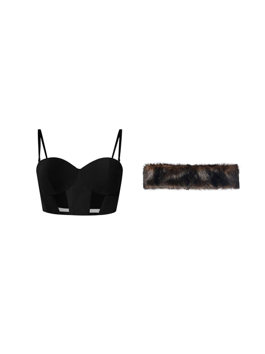 Convertible Strap Bralette & Faux Fur Bra Accessory Set