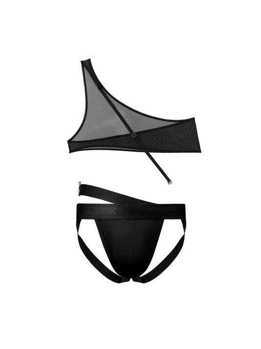 Jockstrap & Lustrous Mesh Asymmetric Shoulder Accessory