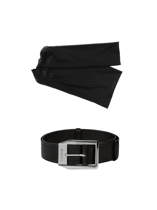 Lustrous Mesh Wrap Shoulder Accessory & Faux Leather Belt