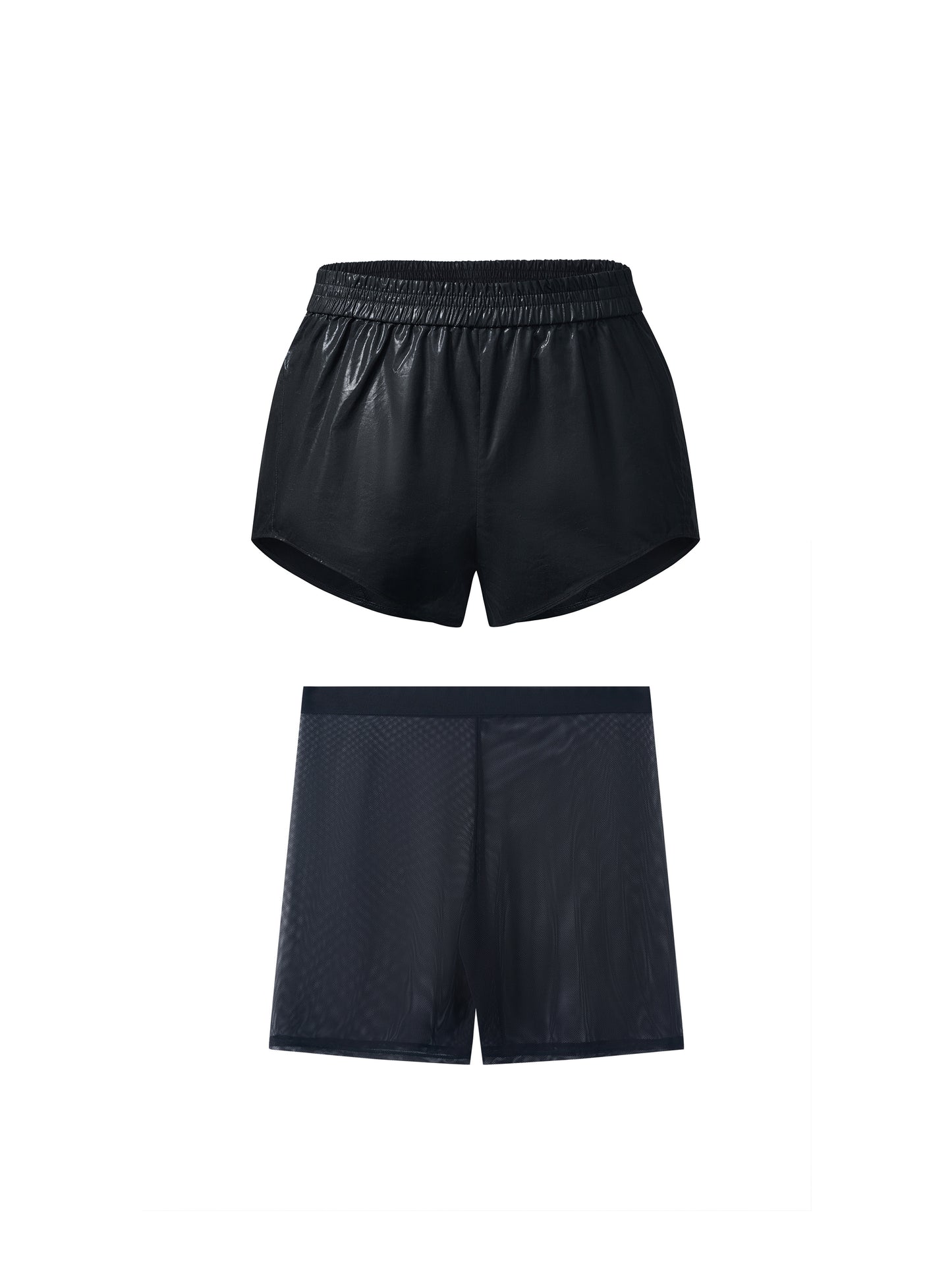 Glossy Sparkle Fitted Shorts & Mesh Shorts