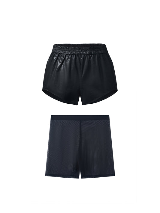 Glossy Sparkle Fitted Shorts & Mesh Shorts