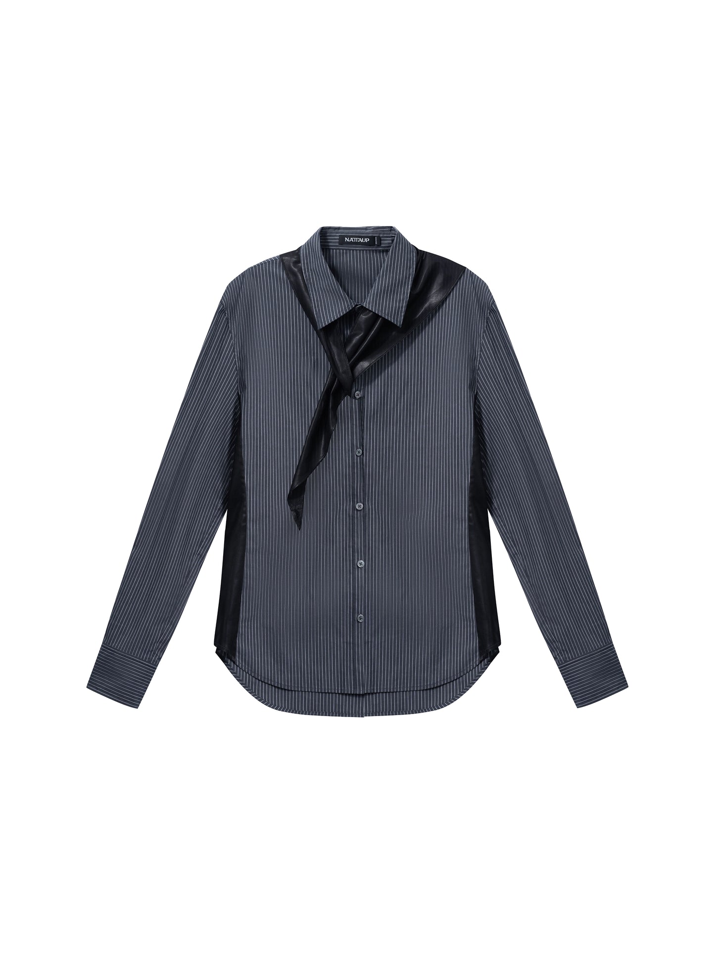 Detachable-Scarf Wide-Shoulder Shirt