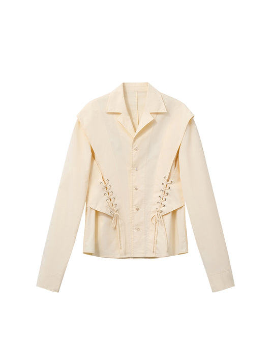 Cuban Collar Shirt with Waist Tie