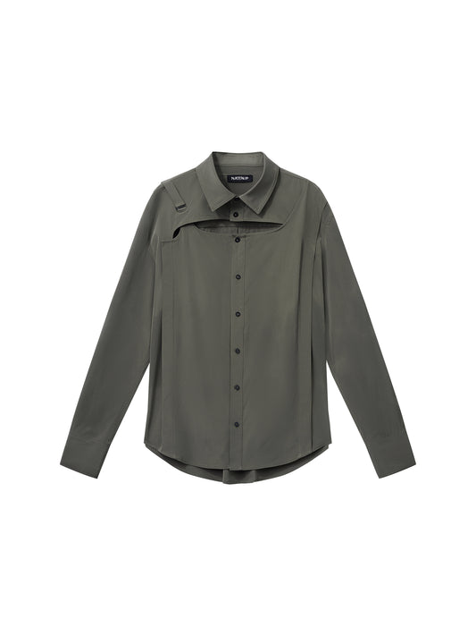 Openwork Structure Shirt Moist Moss Green