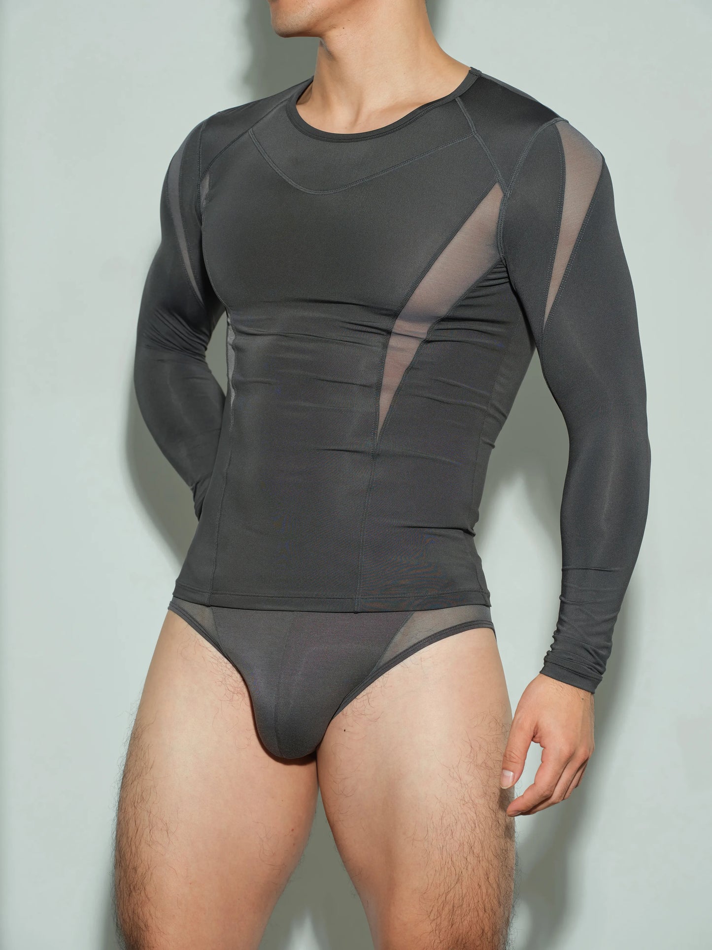 Buckle Brief & Dual-Band Joggers & Mesh Panel Sport Long Sleeve Grey