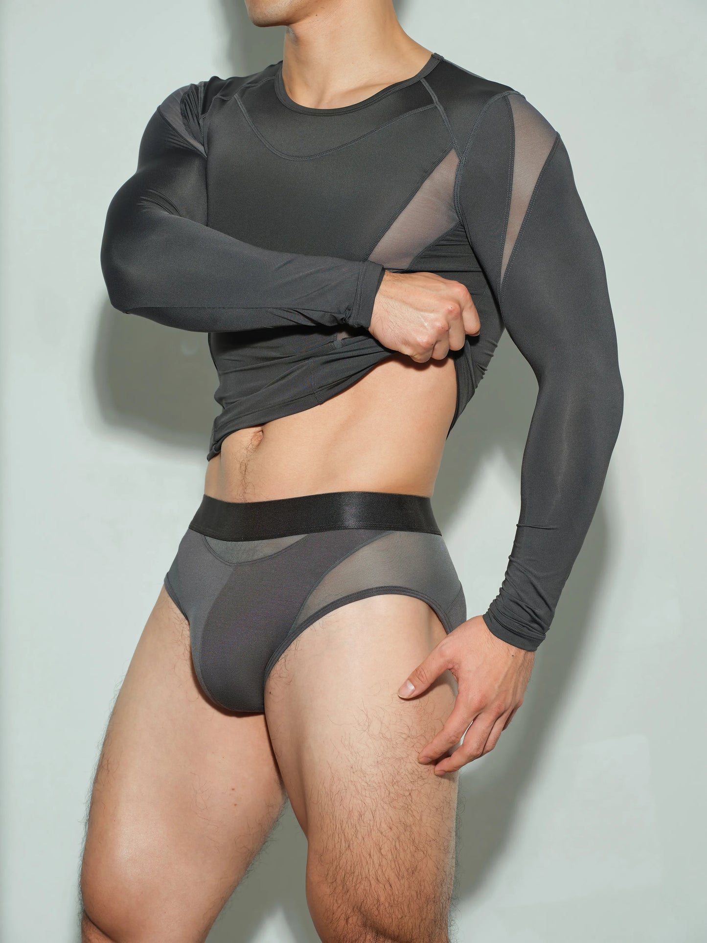 Buckle Brief & Dual-Band Joggers & Mesh Panel Sport Long Sleeve Grey