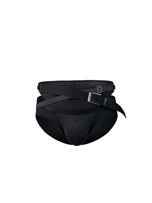 Striped Detachable-Panel Brief with Detachable Belt