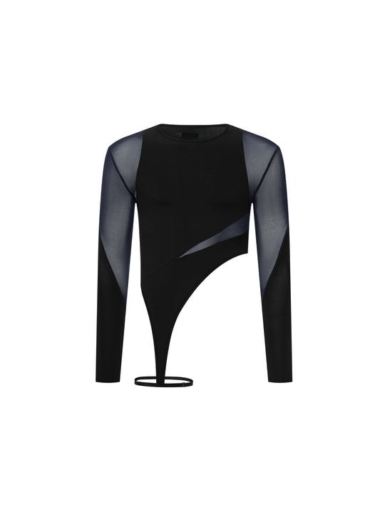 Layered Mesh Panel Long-Sleeve Top