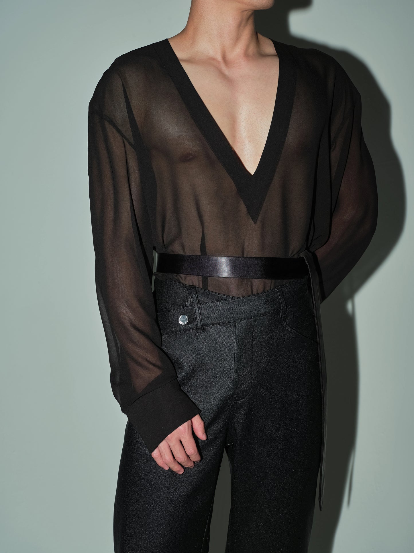 Deep V Neck Sheer Mesh Top