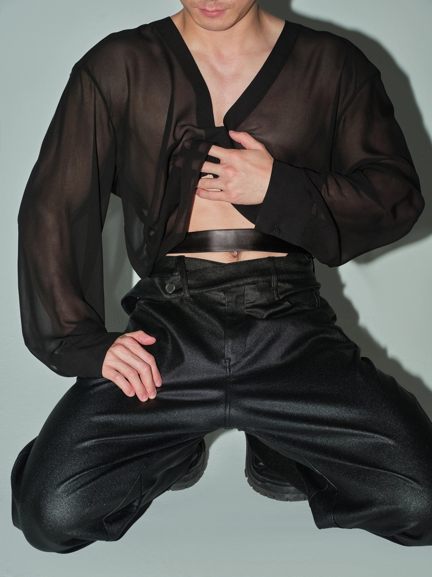 Deep V Neck Sheer Mesh Top