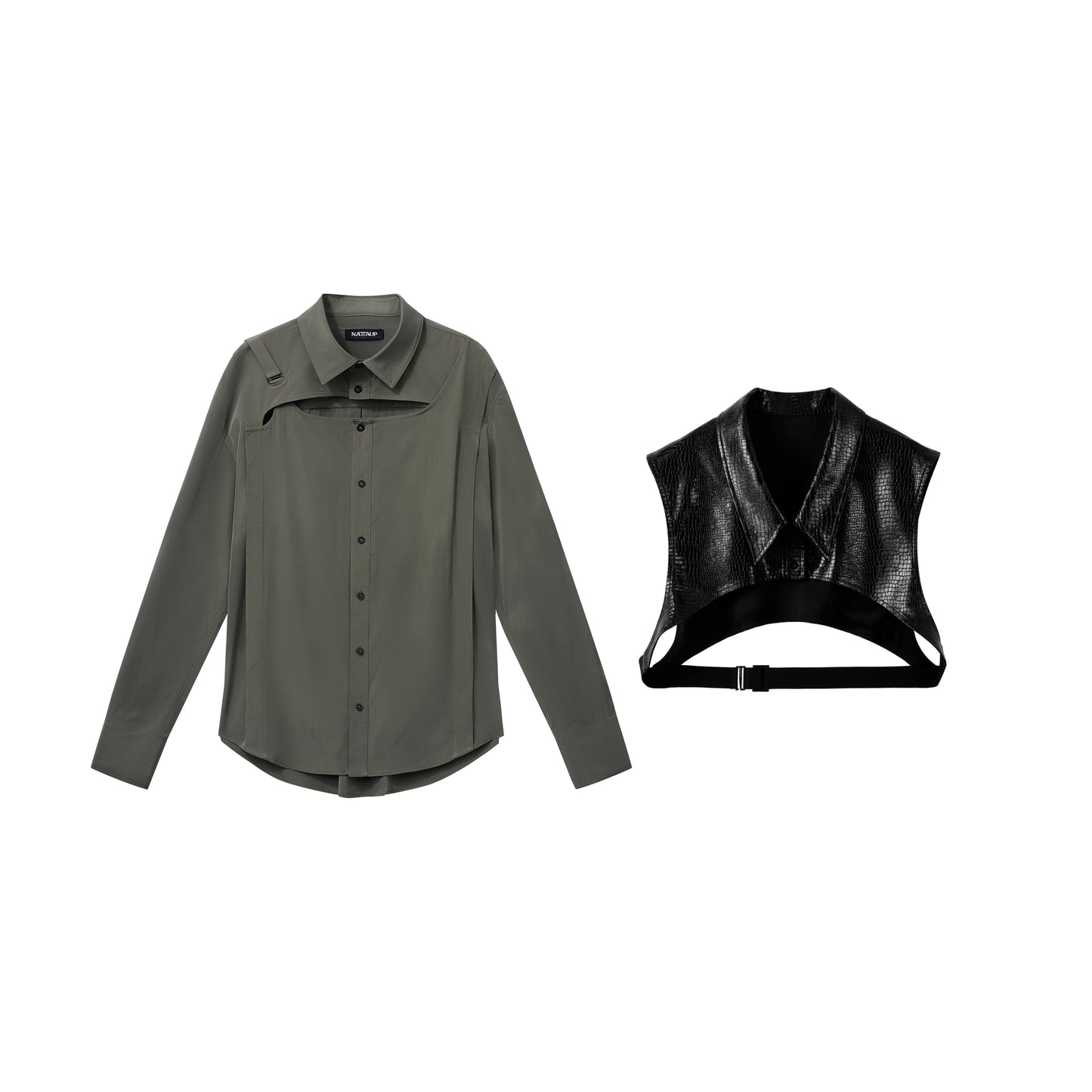 Openwork Structure Shirt Moist Moss Green
