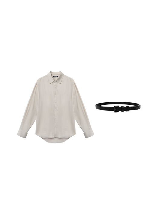 Side-Lace Long Sleeve Shirt & Lizard-Pattern Belt