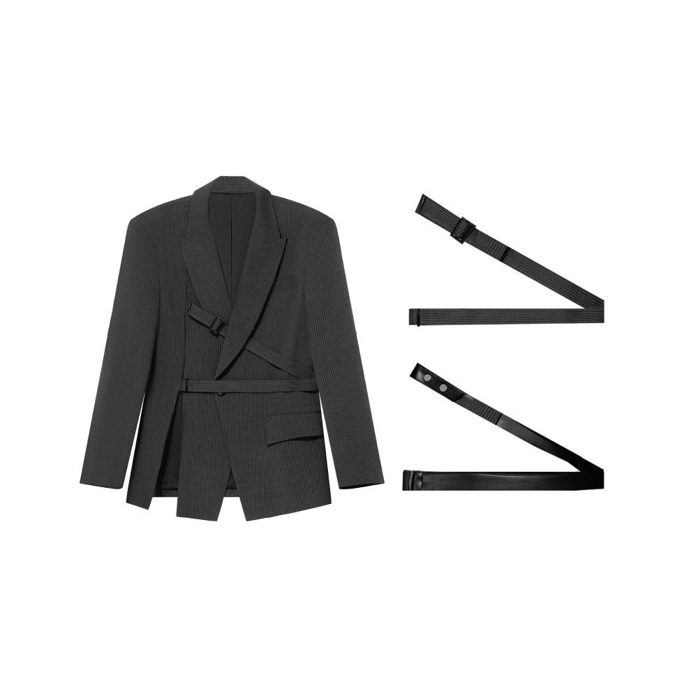 Waist Strap Suit Jacket & Faux Leather Slide Buckle Belt