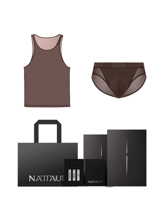 Brown Long Mesh Vest & Brief Gift Bag