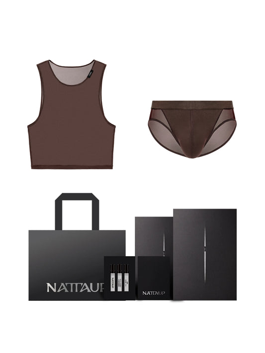 Brown Short Mesh Vest & Brief Gift Bag