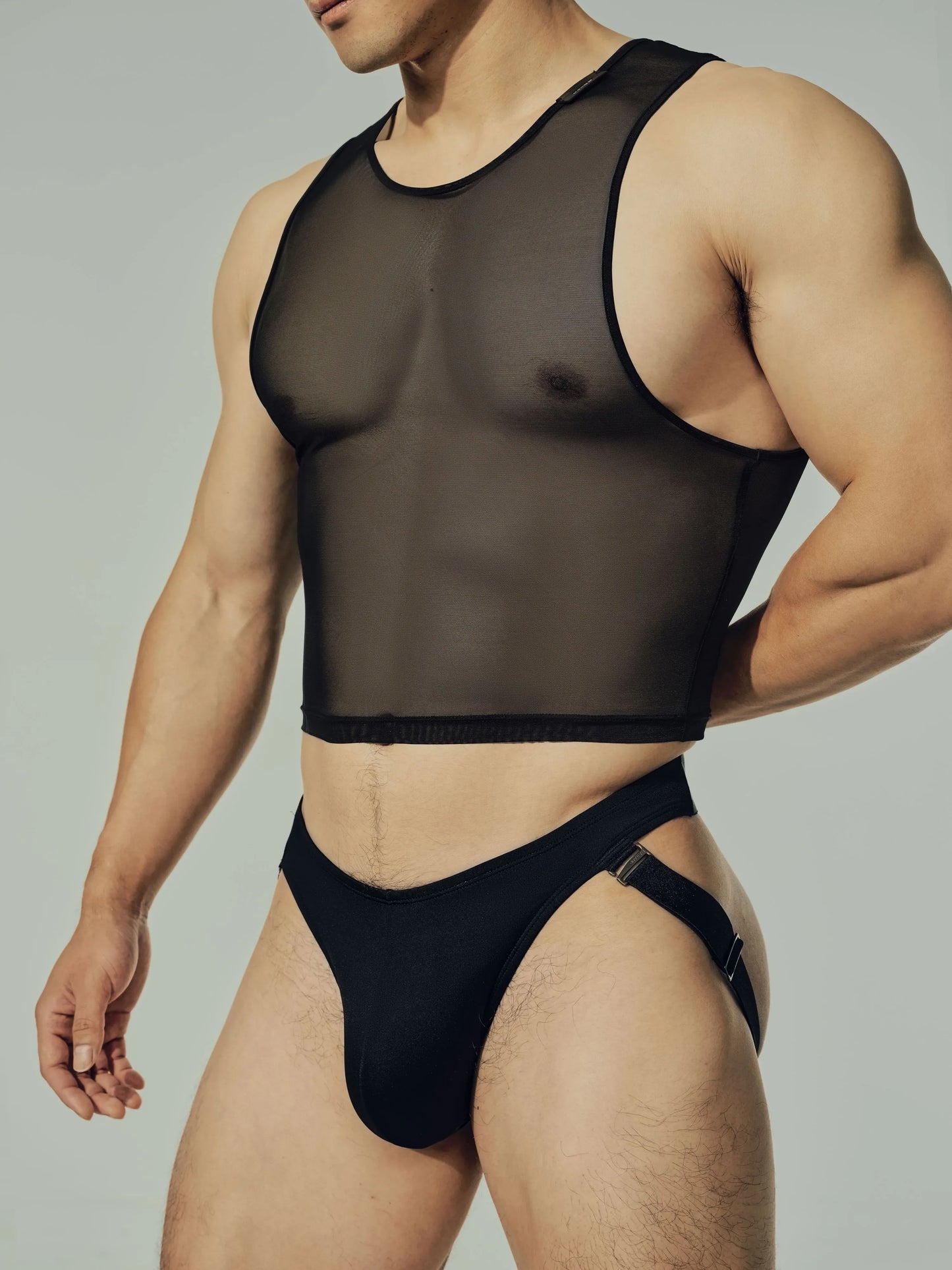 Adjustable Side Straps Jockstrap & Glossy Sparkle Fitted Shorts