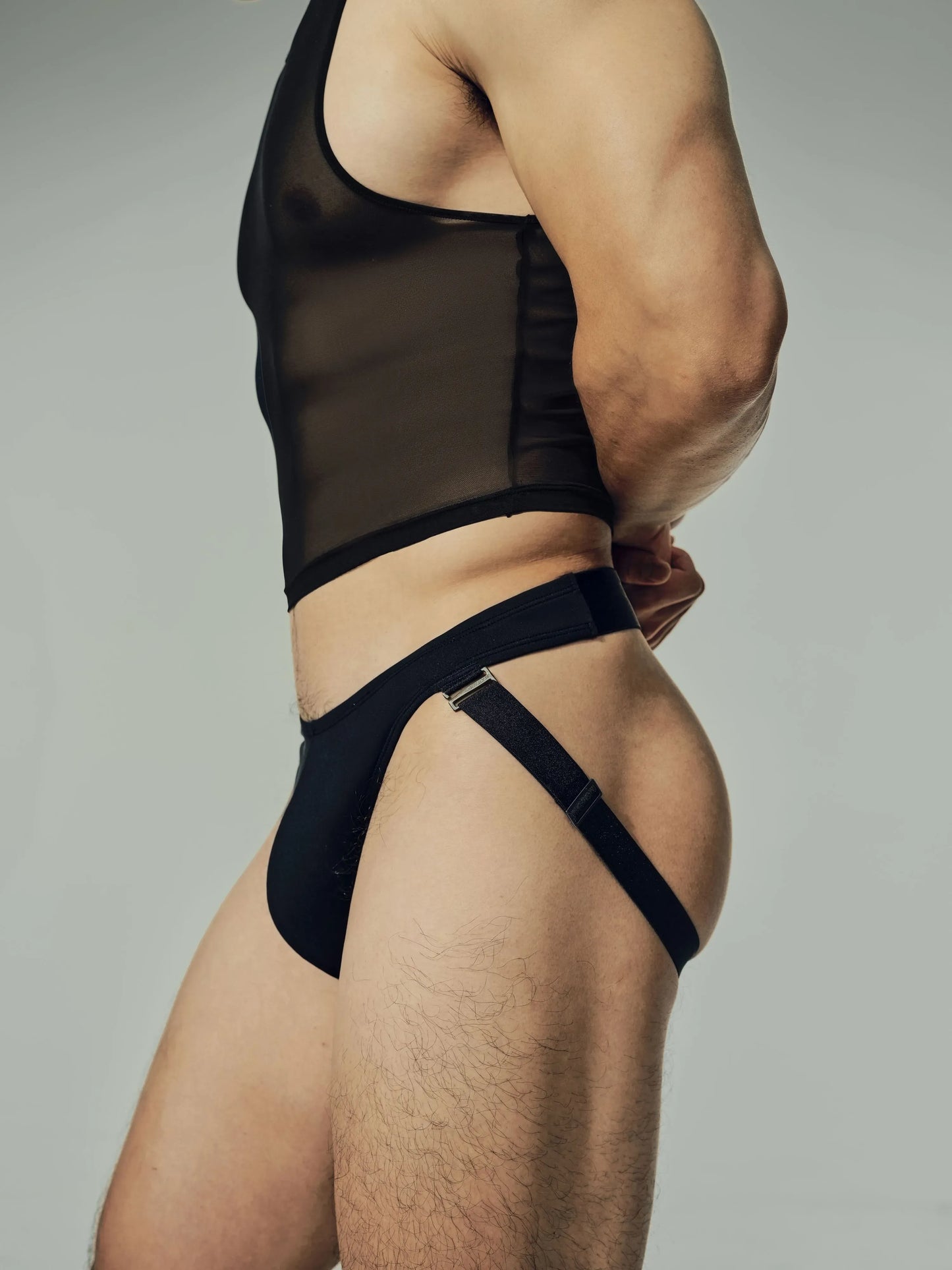 Adjustable Side Straps Jockstrap & Glossy Sparkle Fitted Shorts