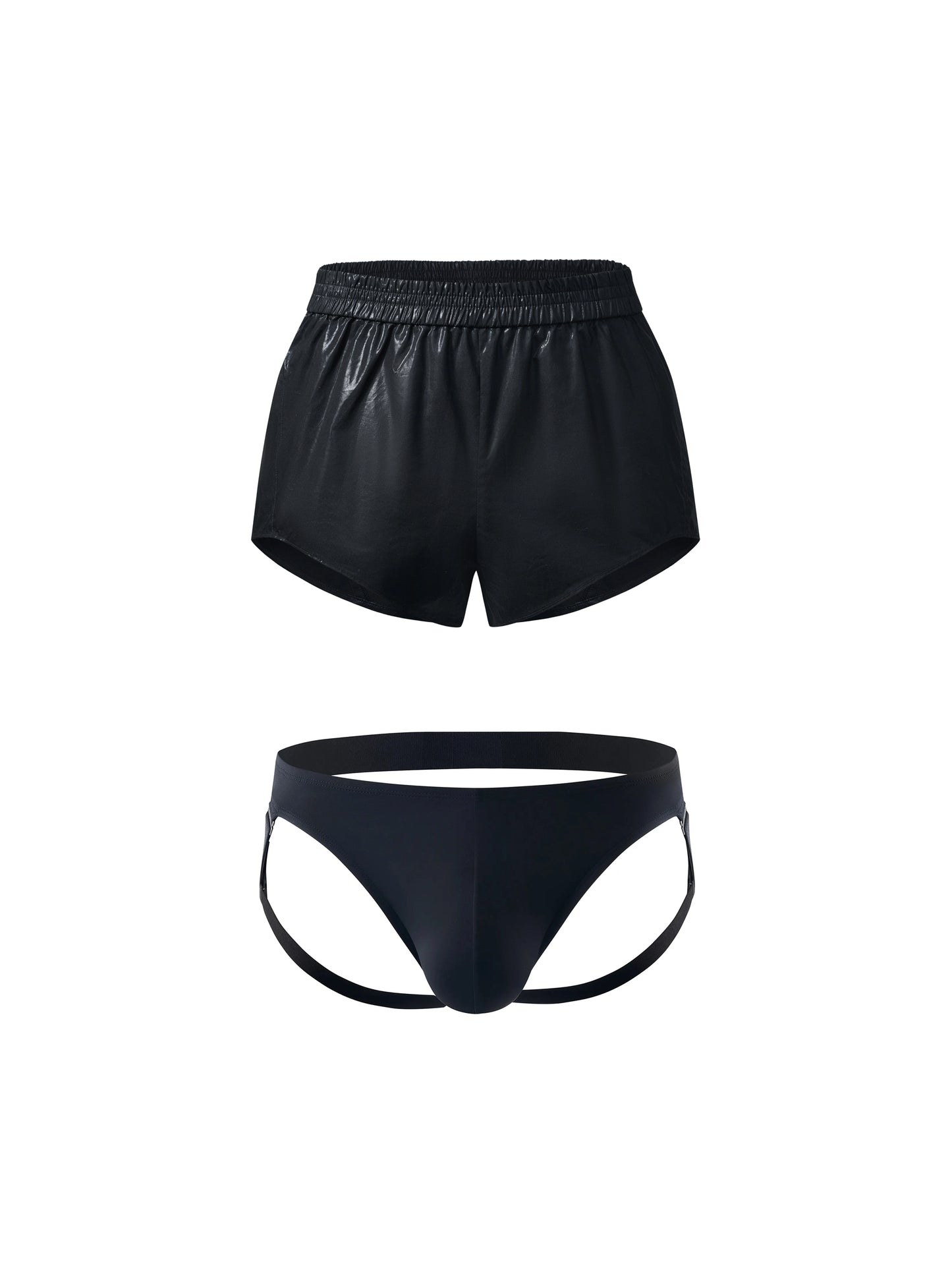 Adjustable Side Straps Jockstrap & Glossy Sparkle Fitted Shorts