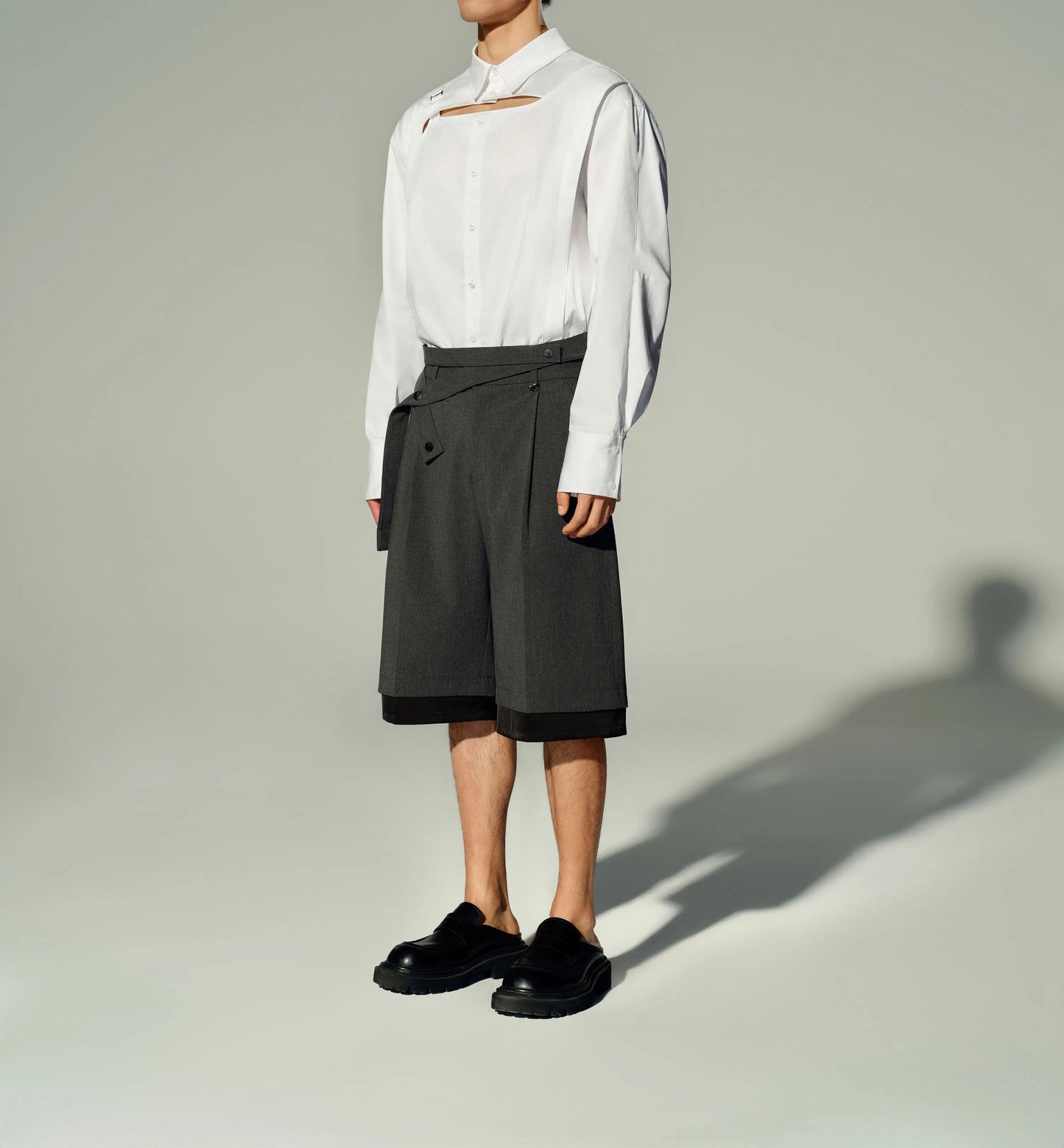 Cut-Out Shirt & Waist Strap Jacket & Mesh Vest 3-Piece Set