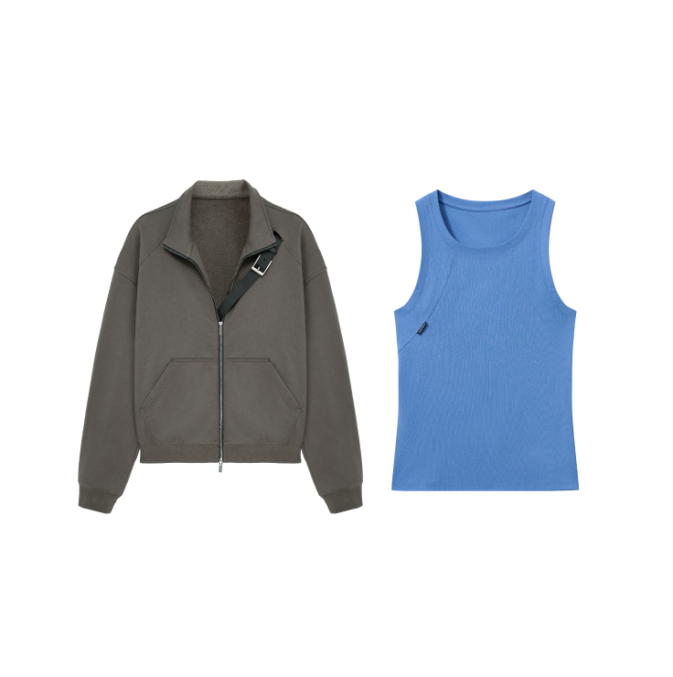 Cropped Mock Neck Sweatshirt with Detachable Accessory