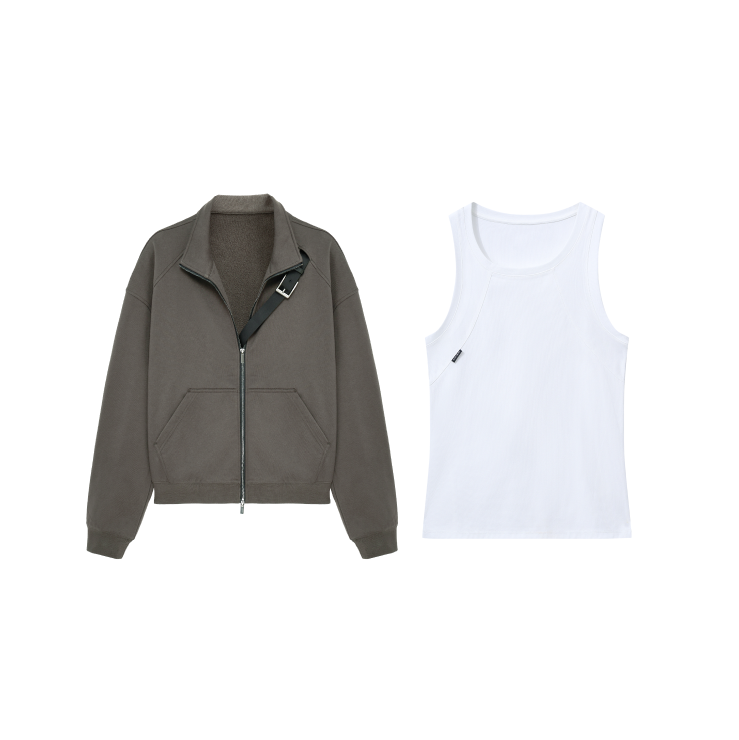Cropped Mock Neck Sweatshirt with Detachable Accessory