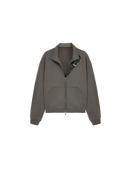 Cropped Mock Neck Sweatshirt with Detachable Accessory