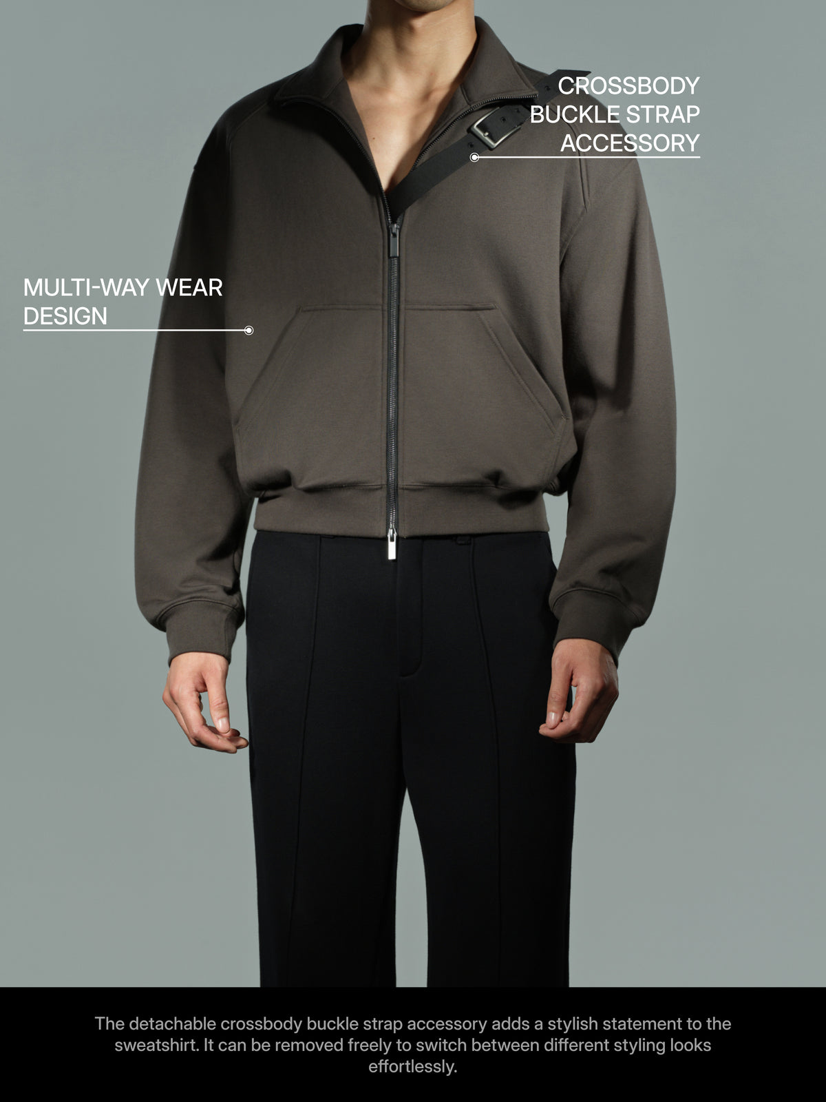 Cropped Mock Neck Sweatshirt with Detachable Accessory