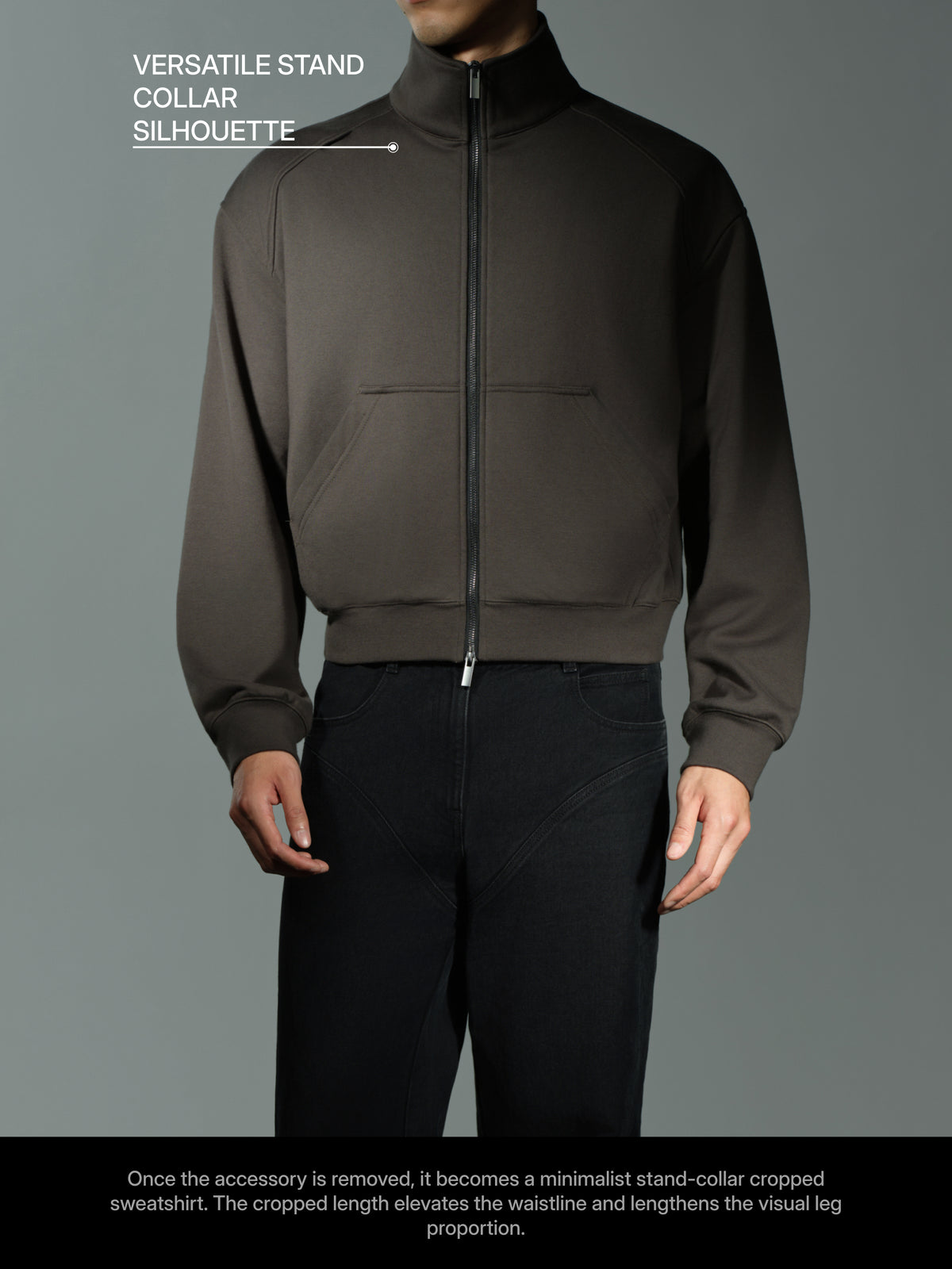 Cropped Mock Neck Sweatshirt with Detachable Accessory