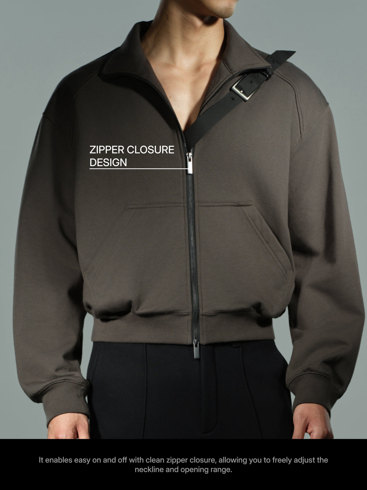 Cropped Mock Neck Sweatshirt with Detachable Accessory