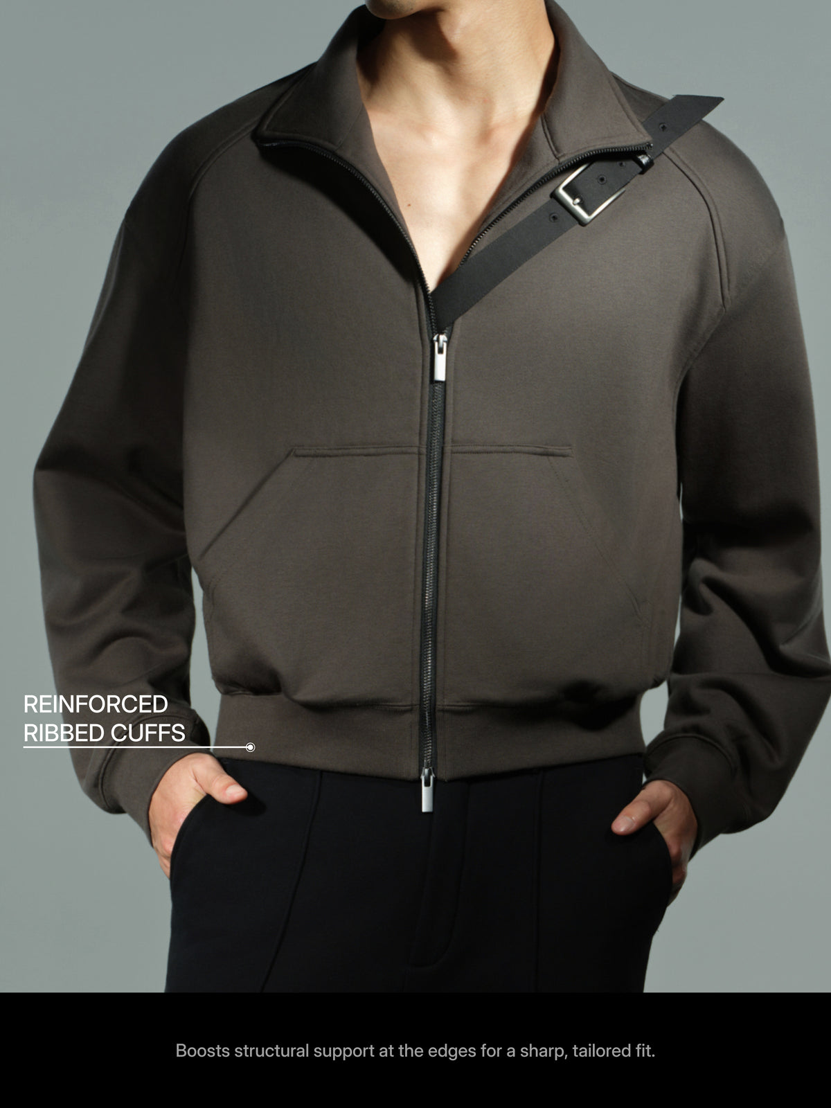 Cropped Mock Neck Sweatshirt with Detachable Accessory