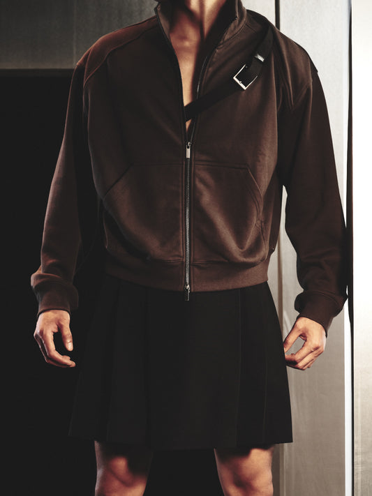 Cropped Mock Neck Sweatshirt with Detachable Accessory