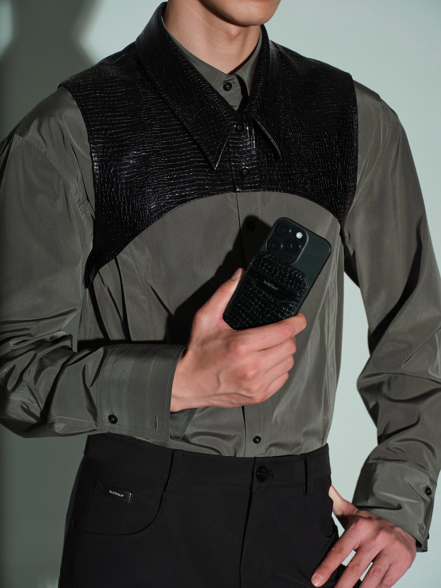 Cropped PU Shirt