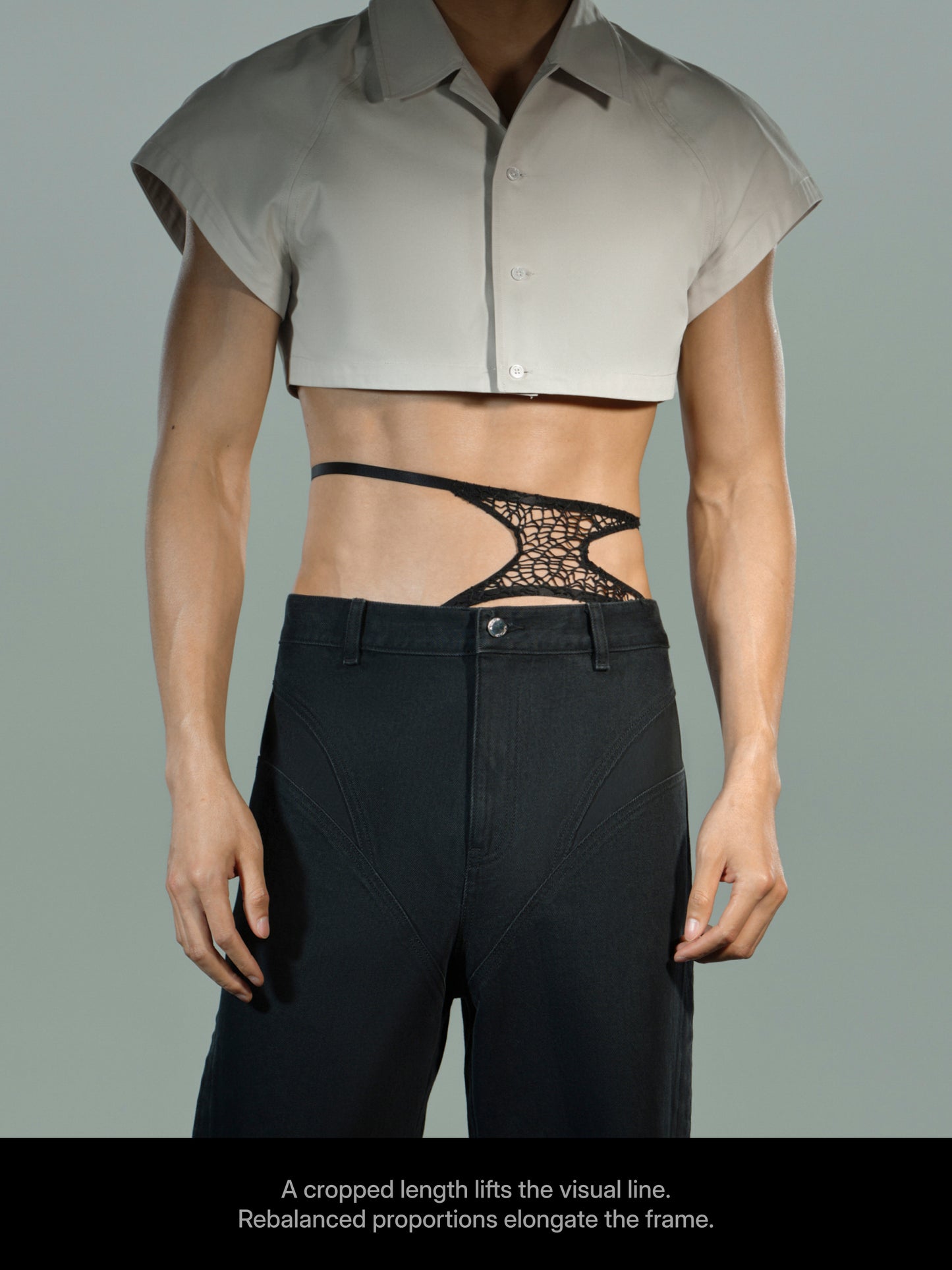Cropped Shirt Vest & Black Short Mesh Vest Set
