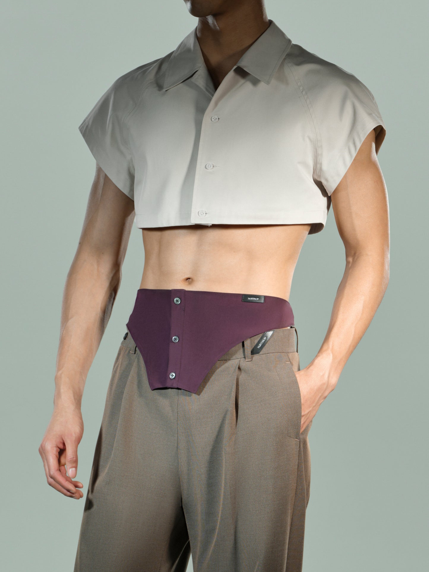 Cropped Shirt Vest & Black Short Mesh Vest Set