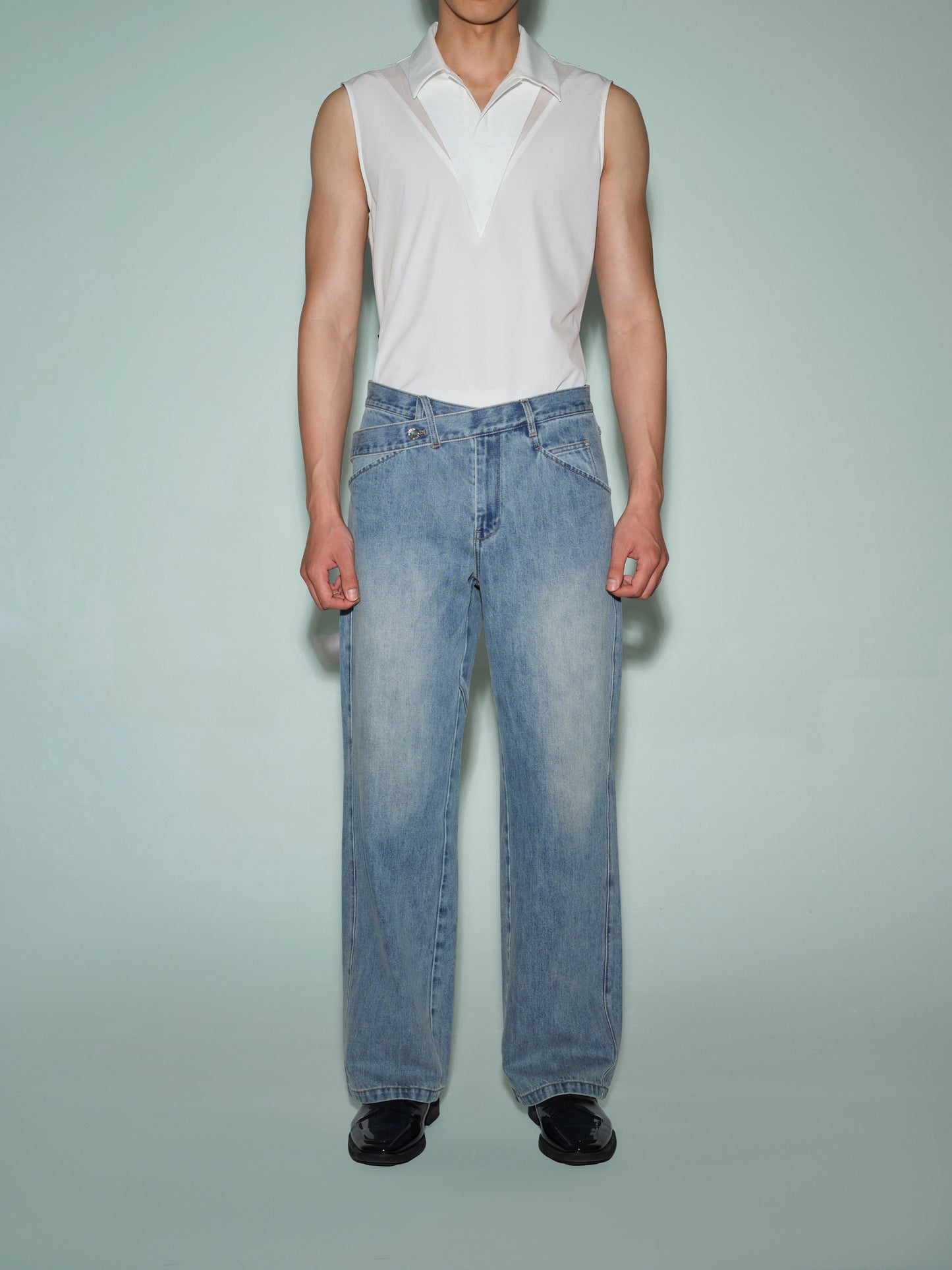 Cross-Front Waist Denim Trouser