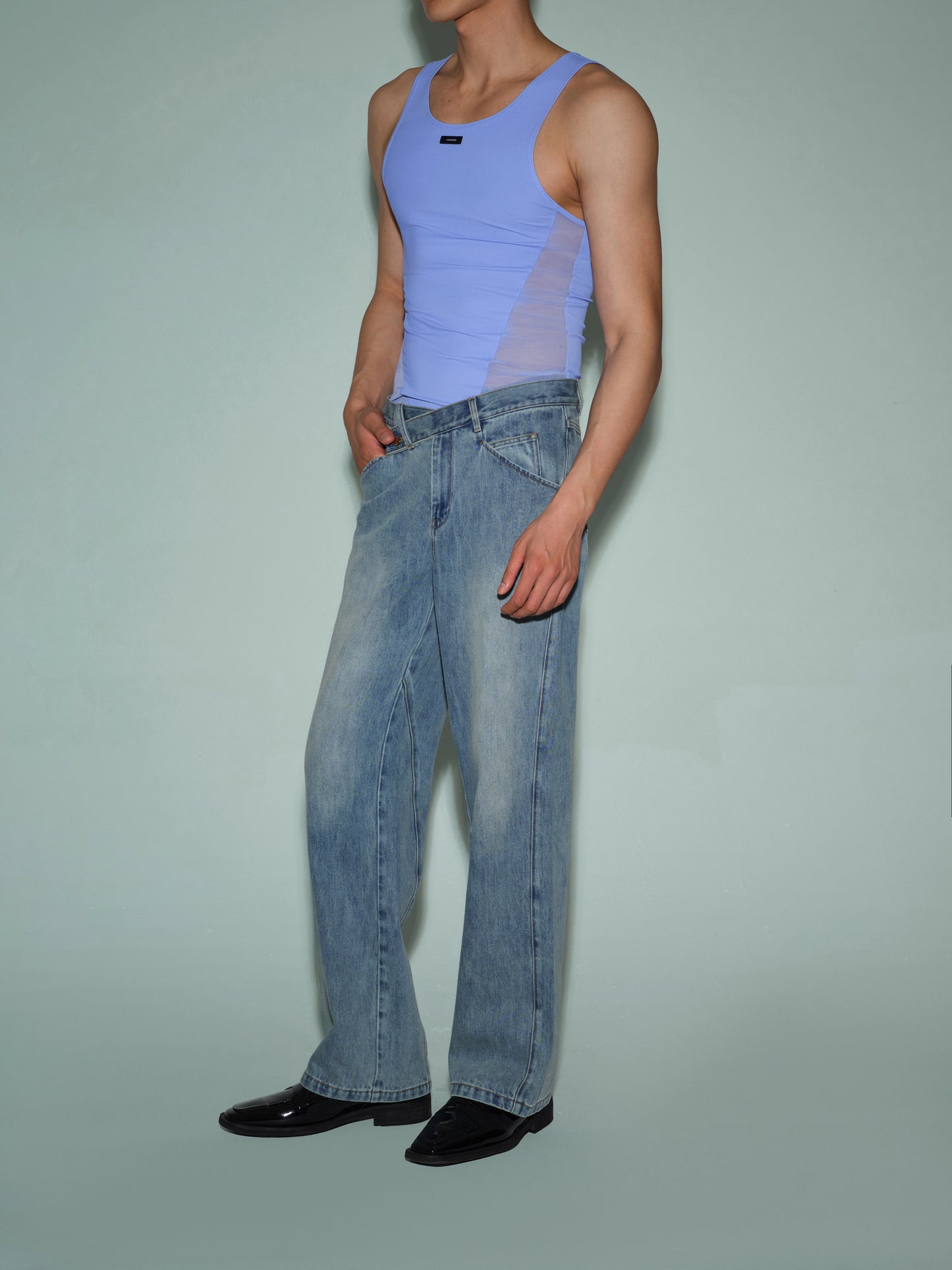 Cross-Front Waist Denim Trouser