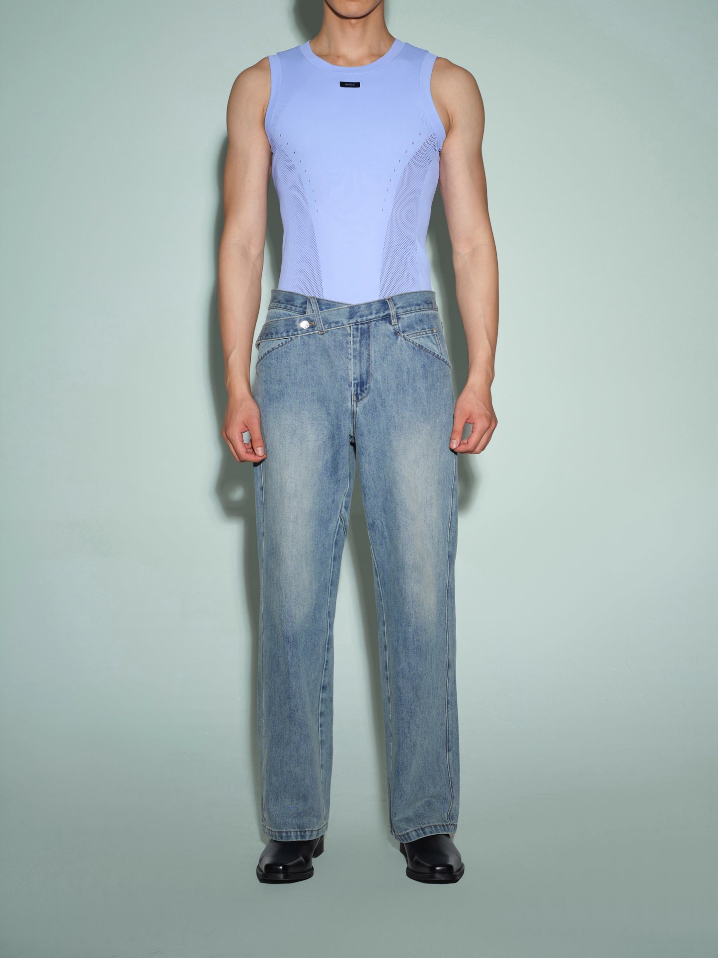 Cross-Front Waist Denim Trouser