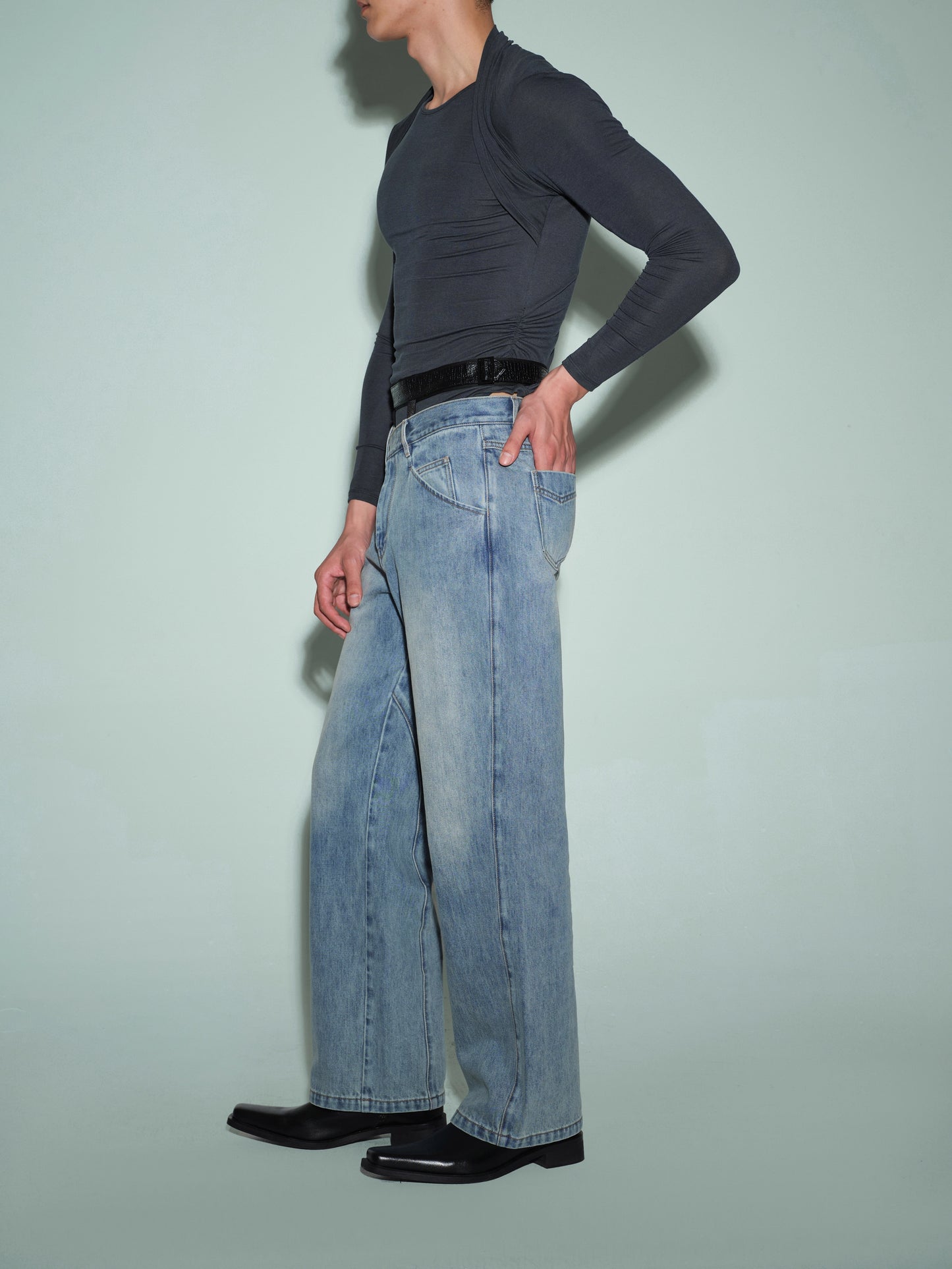 Cross-Front Waist Denim Trouser