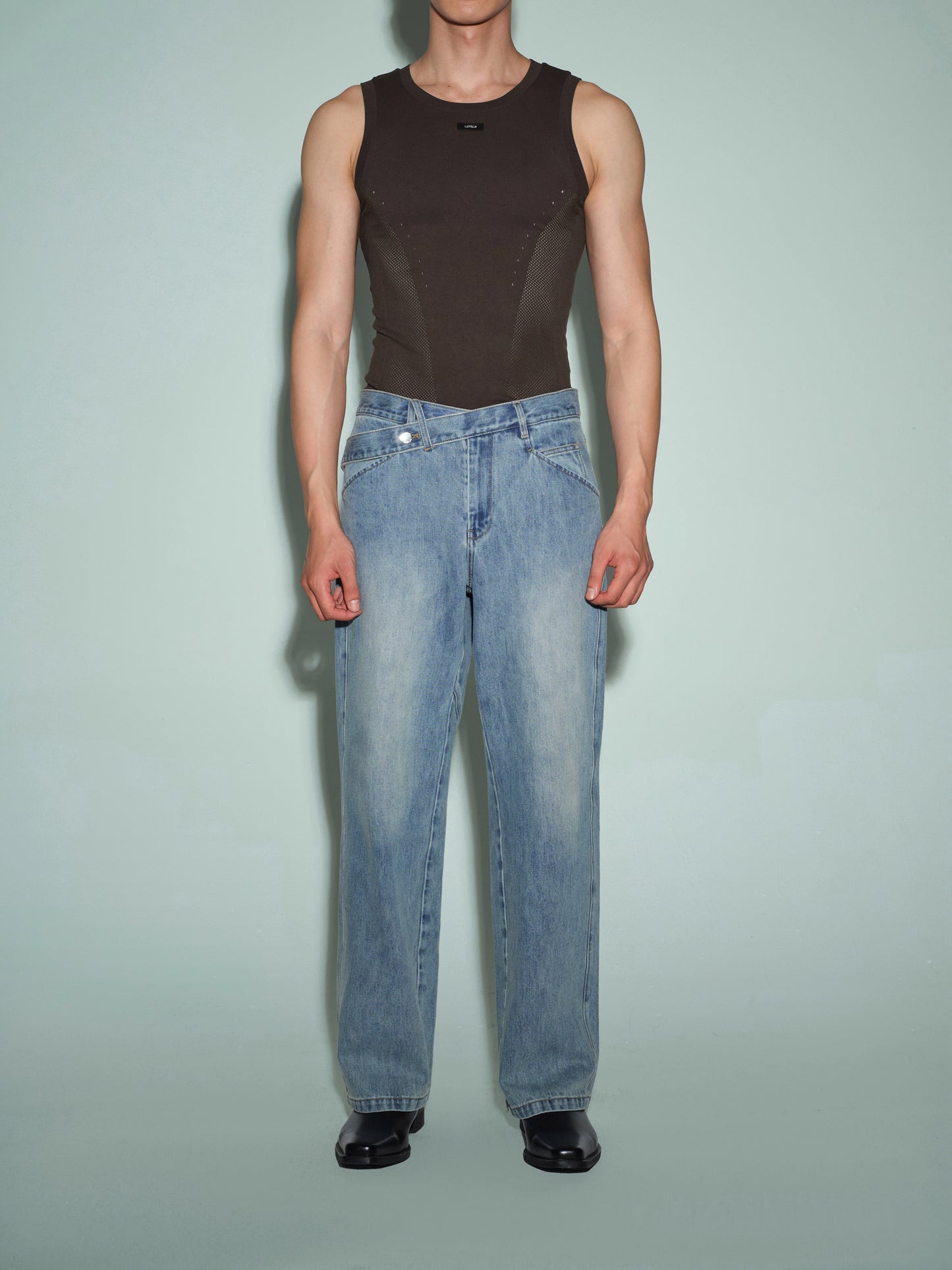 Cross-Front Waist Denim Trouser