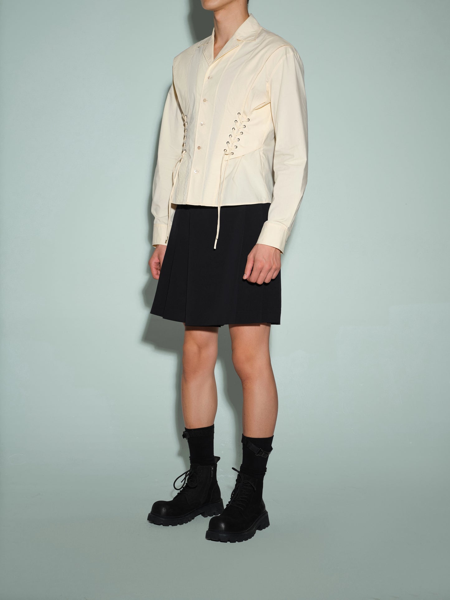 Cuban Collar Shirt with Waist Tie